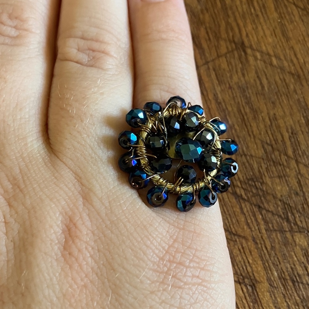 Dazzling‎ Hand Crafted Sparkling Blue Beaded Ring